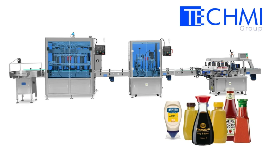 Máquina envasadora automática para botellas y frascos de productos alimenticios